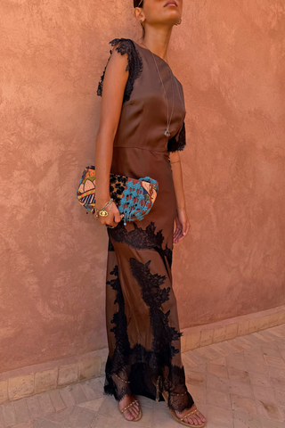 SATIN LACE MAXI DRESS