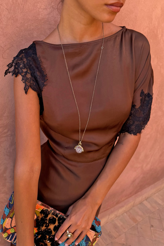 SATIN LACE MAXI DRESS