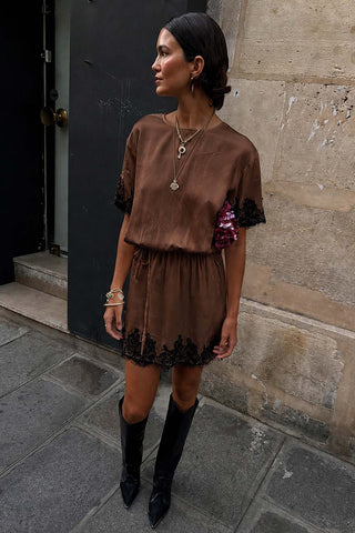SATIN LACE MINI DRESS